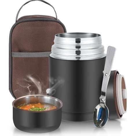 Boîte à lunch thermique 1200 ml en acier inoxydable avec sac isotherme et cuillère pliable, porte-déjeuner hermétique pour aliments chauds et froids, facile à nettoyer et idéal pour le bureau (1/5)