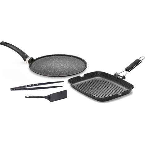Set 4 Pezzi Bistecchiera + Piastra Multiuso in Alluminio Pressofuso Antiaderente Olympia Hard Cook (1/5)
