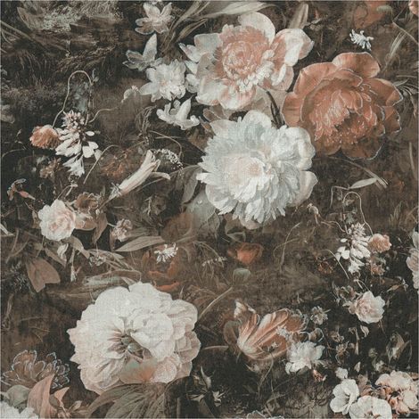 Papel pintado floral Profhome 388213 papel pintado vinílico estampado en caliente tejido non tejido ligeramente texturado con ornamentos florales efecto satinado marrón blanco gris beige 5,33 m2 (1/5)