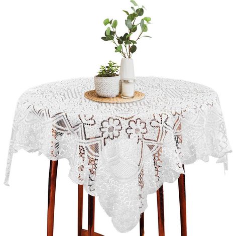 Spitzentischdecke 90x90 cm quadratisch mit Blumenmuster weiß