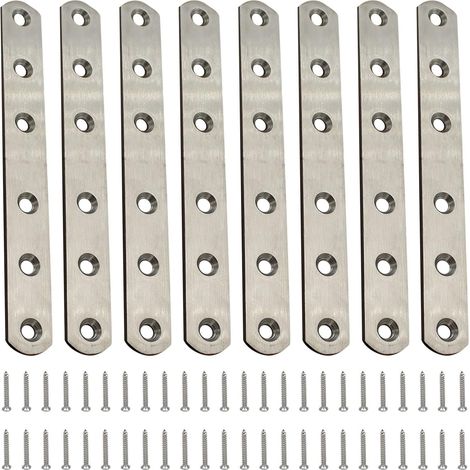 Lot de 8 connecteurs plats en acier inoxydable pour plaque perforée - Avec 48 vis (1/4)