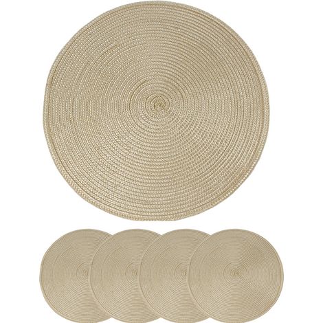 Set de table rond beige en polypropylène tissé, résistant et décoratif — (1/5)