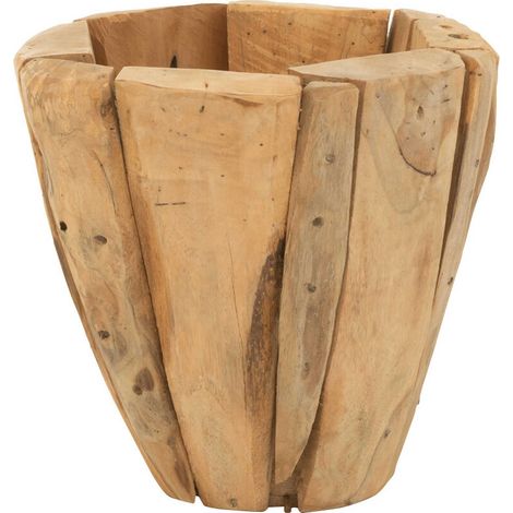Cachepot bois naturel teck style artisanal pour intérieur chaleureux - Teck naturel clair et chaleureux