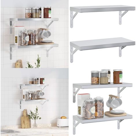 Étagères murales 2 pcs 50x23,5 cm argenté acier inoxydable - Etagere Murale - Étagère Murale - Étagère Flottante - Décoration Murale - Rangement Mural - Home & Living (1/5)