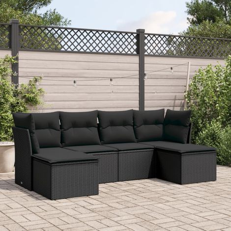 6-tlg. Garten-Sofagarnitur mit Kissen Schwarz Poly Rattan vidaXL (1/3)