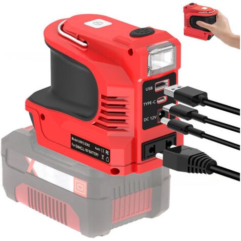 Convient pour l'onduleur de batterie Einhell 18 V, 220V220-230W, générateur de puissance portable, adaptateur de chargeur avec ports USB, prise de type C et AC (1/5)