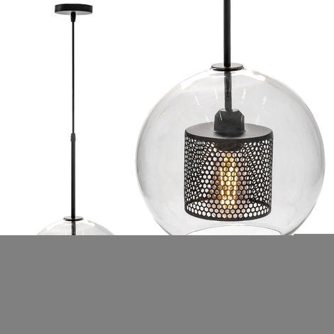LÁMPARA de SUSPENSIÓN APP557-1CP DESVÁN VIDRIO NEGRO REDONDO 1-PUNTOS de LUZ E27 20X20X60-120CM AJUSTABLE (1/5)