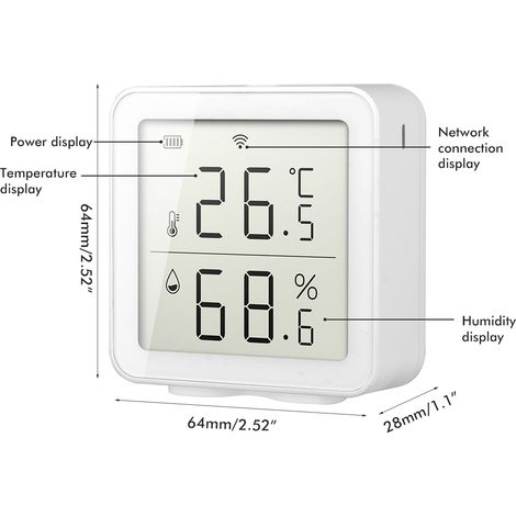 Intelligentes WLAN-Hygrometer mit Feuchtigkeitssensor für den Innen- und Außenbereich, digitales LCD-Display und Temperatur- und Feuchtigkeitsanzeige (1/5)