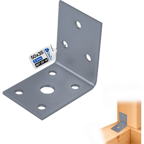 Lot de 10 Équerres d’assemblage 50 x 50 x 35 mm – galvanisé – Renforcées – Connecteurs métal robustes pour charpente et poutres bois – GeZu Impex (1/5)