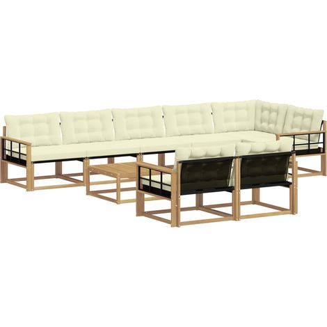 Conjunto de sofás de exterior 9 uds. 8 plaza Blanco y Crema vidaXL (1/5)