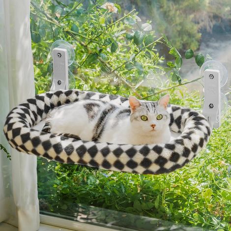 Hamac élégant pour Chat à fenêtre Pliable \u2013 Lit en Peluche pour Chat avec Housse épaisse Amovible, Structure en Acier Stable Jusqu‘à 18 kg (Echiquier, M) (1/5)