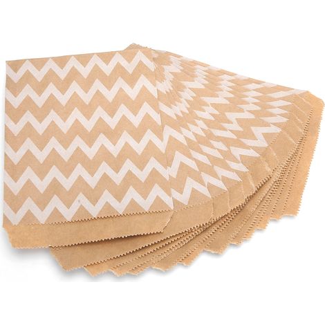 Lot de 25 sachets alimentaires pliables en papier kraft pour bonbons, noix, biscuits et autres en-cas. Motif ondulé. (1/5)