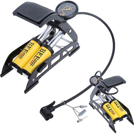 Gonfleur Pompe à Pied 2 Cylindres Manomètre Vélo Voiture Moto 10 Bar 160 Psi