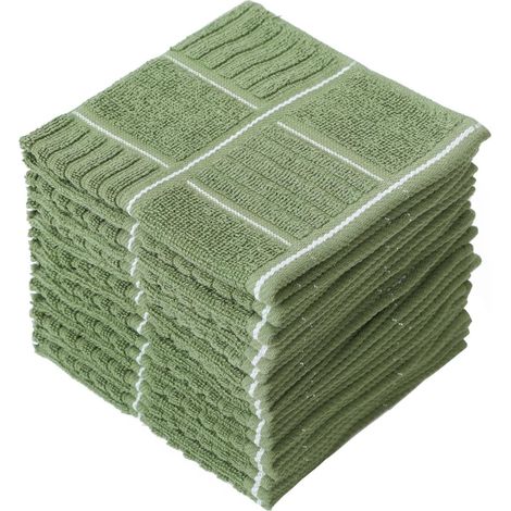 Set mit 8 super saugfähigen Küchentüchern aus Baumwollfrottee zum Kochen und Geschirrspülen (grün, 30,5 x 30,5 cm)