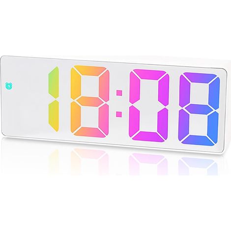 Sveglia digitale, orologio digitale con display a LED, orologio digitale con temperatura, luminosità regolabile su 4 livelli, snooze, controllo vocale, 12/24 ore, 3 sveglie, porta USB-C, bianco