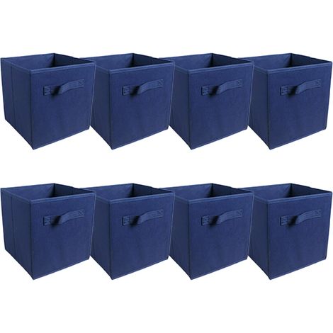 AINPECCA 8PCS Foldable Storage Boxes Square Collapsible Box Fabric Cubes Canvas Storage (8PCS,BLUE)