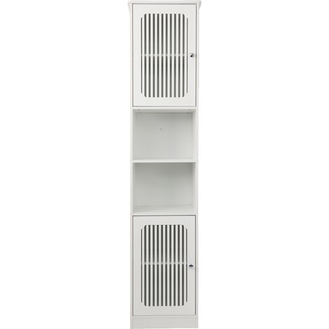 Armario de baño alto blanco 163 cm con estantes ajustables y puertas de lamas (1/5)