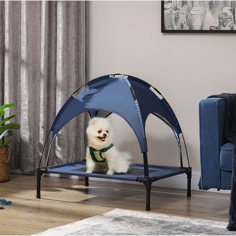 Cuccia per cani con tettuccio, rialzata, pieghevole, acciaio, blu scuro (1/5)