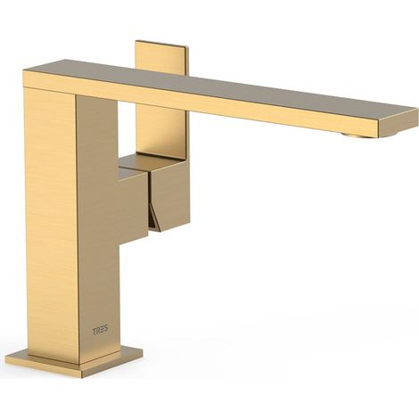TRES 00620501OM CUADRO Grifo Monomando con Maneta Lateral para Lavabo Color Oro Mate 24K - ref: 00620501OM