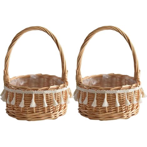 2 Fleurs Mariage, Panier en Osier Tressé à la Main avec Poignée et Ruban, Fille Fleur, Petit Rangement Osier, Panier à Fleurs pour Mariage Décoration d'intérieur (1/5)