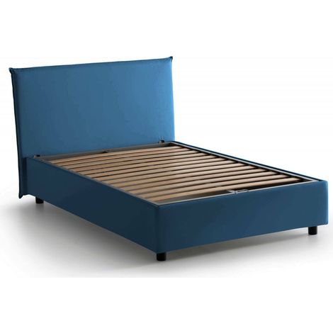 Talamo Italia Letto piazza e mezza Ashasa, Letto contenitore con rivestimento in tessuto, 100% Made in Italy, Apertura frontale, adatto per materasso Cm 120x190, Blu, con imballo rinforzato