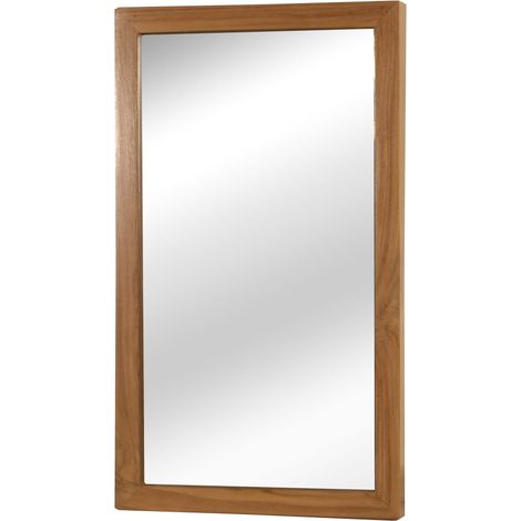Espejo de pared de teca HHG-506, espejo de baño, marco de madera, teca de calidad B (duramen, 20-30 años), 71x40cm