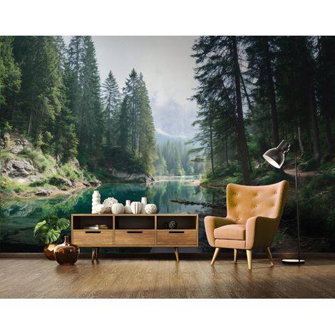 Fototapete Wald Fluss Natur Landschaft, für Wohnzimmer und Schlafzimmer, 150 x 105 cm – Komplettset inkl. Kleister & Anleitung (1/5)