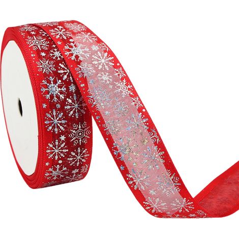 Ruban À Motif Flocon De Neige - 9 M - Avec Fil Métallique - Pour Décoration De Sapin De Noël Et Couronnes - 2,5 Cm De Largeur (1/4)