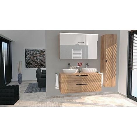 Badmöbel-Set Lossa 2 Auszüge mit Abdeckplatte und 2x Siphonausschnitt Asteiche Cortina (1/5)
