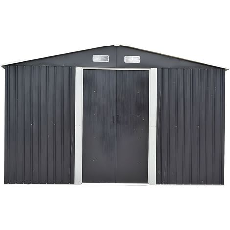 Vente-Unique – Abri de jardin métal galvanisé gris 12,5 m² – Porte double – Grilles d'aération pour protection – Montage facile
