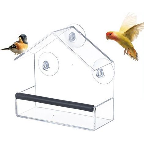 Comedero transparente para pájaros para ventana, Comedero acrílico para pájaros, Comedero, Con 3 ventosas, 156,51,5 cm, Transparente (1/5)