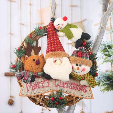 Weihnachts Puppenkranz 30CM Rattan Kiefernblättern Elch Weihnachtsmann (1/5)