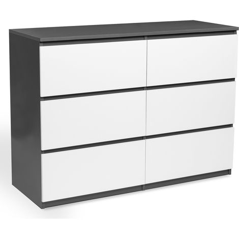 Idmarket – Commode enfant 6 tiroirs 110 cm – Largeur 40 cm – Hauteur 80 cm – Panneaux de particules bois gris et blanc