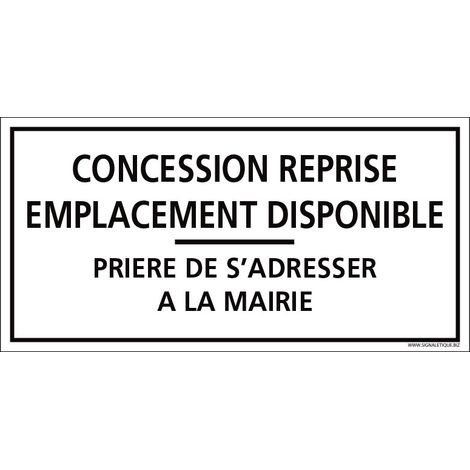 PLAQUE CONCESSION REPRISE EMPLACEMENT DISPONIBLE CIMETIÈRE (G1617). Plastique PVC 1,5 mm .  - Plastique PVC 1,5 mm