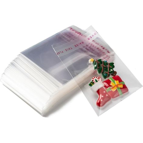 KOWOLL 200 sachets transparents refermables en cellophane OPP (7 x 5 cm) avec fermeture autocollante, idéaux pour ranger des bijoux ou des friandises. (1/4)
