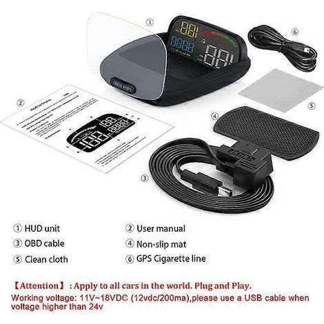 GPS de voiture C800 OBD2 avec affichage tête haute (HUD), enregistrement de conduite, alarme de survitesse, température d'huile, consommation de carburant, ordinateur de bord