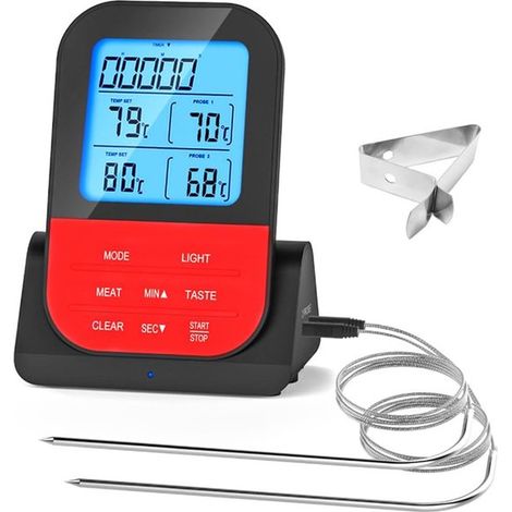 Allecto,Termómetro digital de doble sonda,Inalámbrico para cocinar,Termómetro impermeable para barbacoa,Medidor de temperatura programable