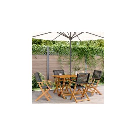 Chaises de jardin pliantes lot de 4 noir poly rotin bois massif (1/5)