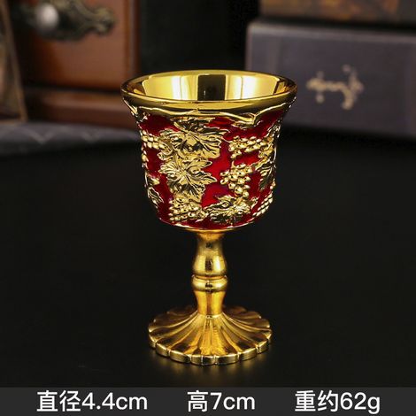 Verre à baijiu (doré et rouge), verre à dégustation, verre à pied, style européen rétro en métal
