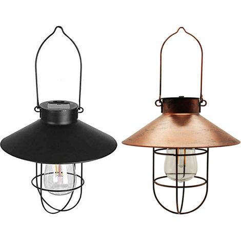 Lanterne solaire suspendue d'extérieur, style vintage, avec ampoules LED blanc chaud pour jardin, cour, terrasse et allée. (1/5)