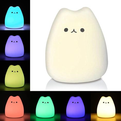 Veilleuse chat LED pour enfant en silicone portable multicolore lampe de chevet pour bébé et tout petit cadeau original