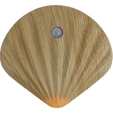 Lampe murale veilleuse à piles avec détecteur de mouvement, lampe murale LED sans fil rechargeable par USB, blanc chaud, lampe de nuit d'intérieur en forme de coquillage, couleur bois, éclairage mural (1/5)
