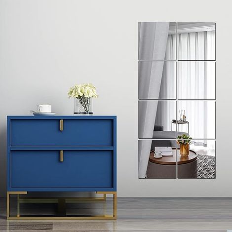Lot de 8 miroirs muraux pleine longueur en plexiglas acrylique sans cadre pour porte - Grand miroir long pour entraînement à la maison, salle de sport, danse - Pour murs, dortoirs, carrelage