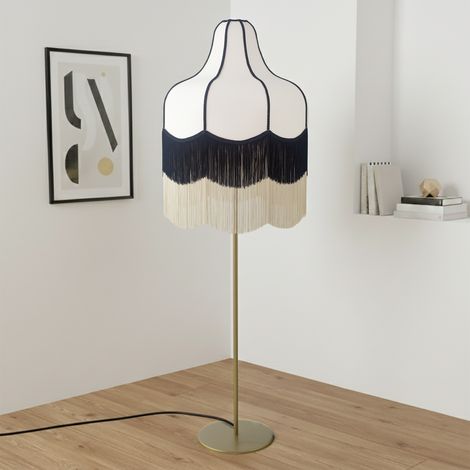 Lámpara de Pie de Salón Beige con Flecos Negros y Beige  Serie LIV II (1/5)