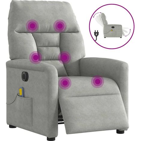 Fauteuil relax inclinable électrique de massage en microfibre gris clair 72 x 90 x 99 cm (1/5)