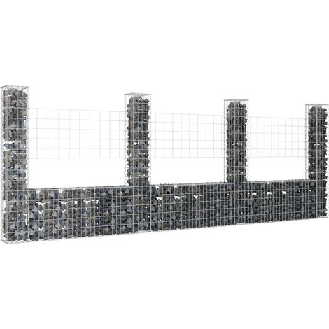 vidaXL Cesto Gabbione a U con 4 Pali in Ferro 380x20x150 cm