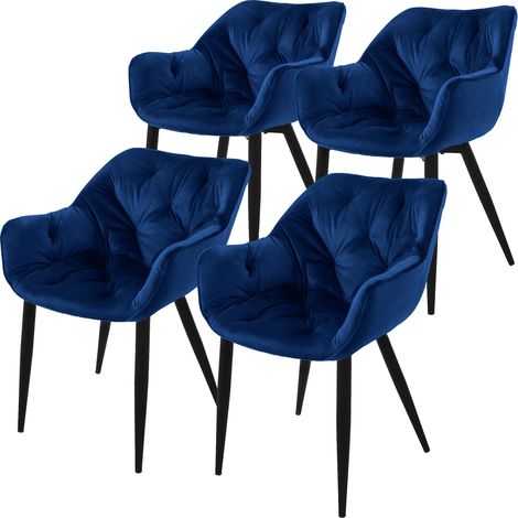 ML-Design Set 4 Sedie per Sala da Pranzo in Velluto Blu Scuro Poltroncine da Salotto Imbottite con Braccioli Gambe in Metallo Poltrone per Soggiorno con Schienale Ergonomiche e Confortevoli (1/5)