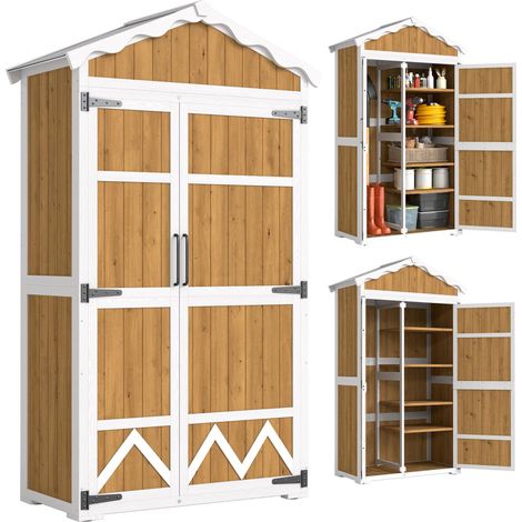 Abri de jardin en bois 105 x 55 x 179 cm, armoire à outils avec 4 étagères, toit en métal galvanisé naturel (1/4)