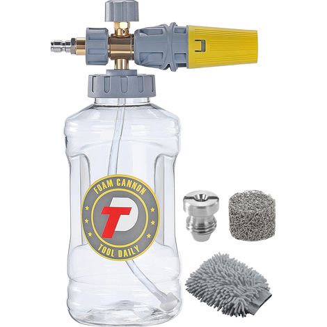 Adjustable Foam Lance for Pressure Washer, 1.5 Litre  Foam Lance with M22 Fittings and Quick Coupling 1/4", Wide Opening, Extra Orifice Nozzle 1.1 mm, 250 bar (1/5)