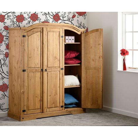 Corona 3 Door Wardrobe - L57 x W151.5 x H187 cm - Distressed Waxed Pine (1/5)
